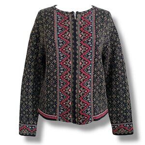 Nomadic Traders Womens Cardigan Sz Medium Full Zip Nordic Pattern Knit Sweater